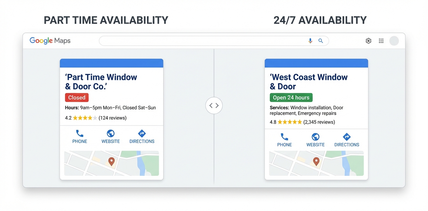 Closed vs Open 24 hours comparison