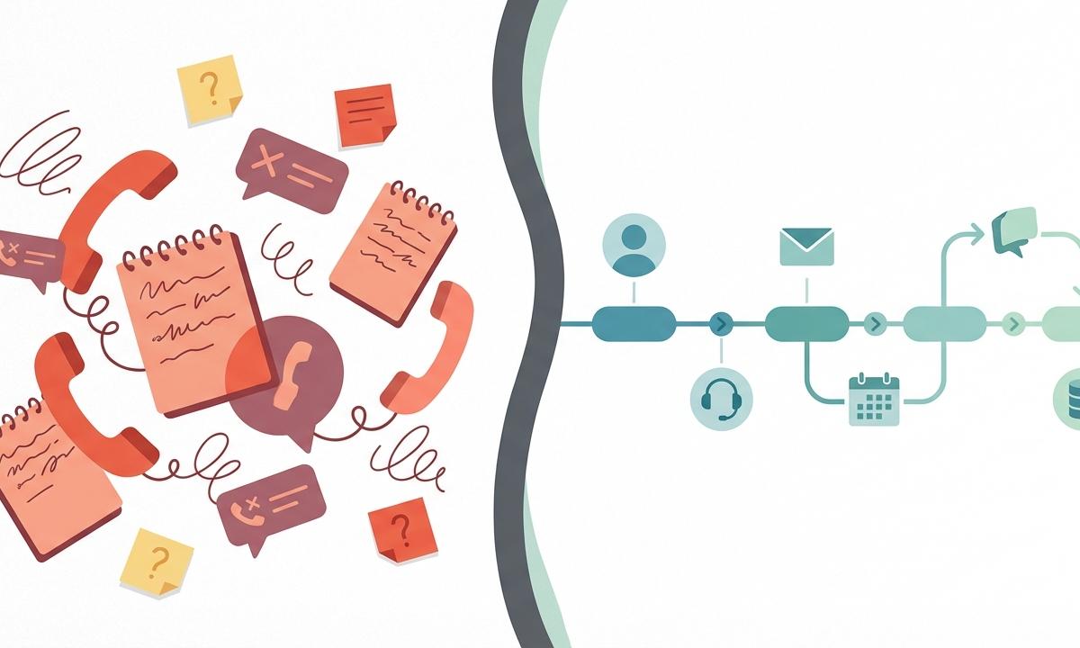 Disconnected customer data chaos versus a unified organized timeline